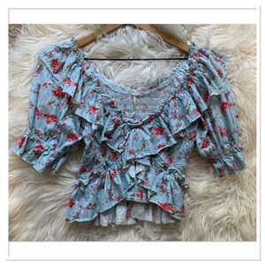 NWT Free People Favorite Girl Top Candy Combo Blue Size XS